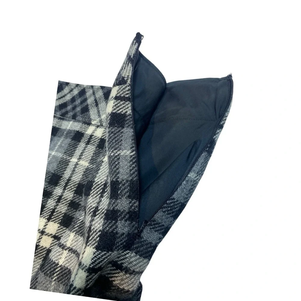 L.L.Bean Women's Wool Blend Plaid A-Line Skirt Gray Black Size 12 Regular - Picture 3 of 8